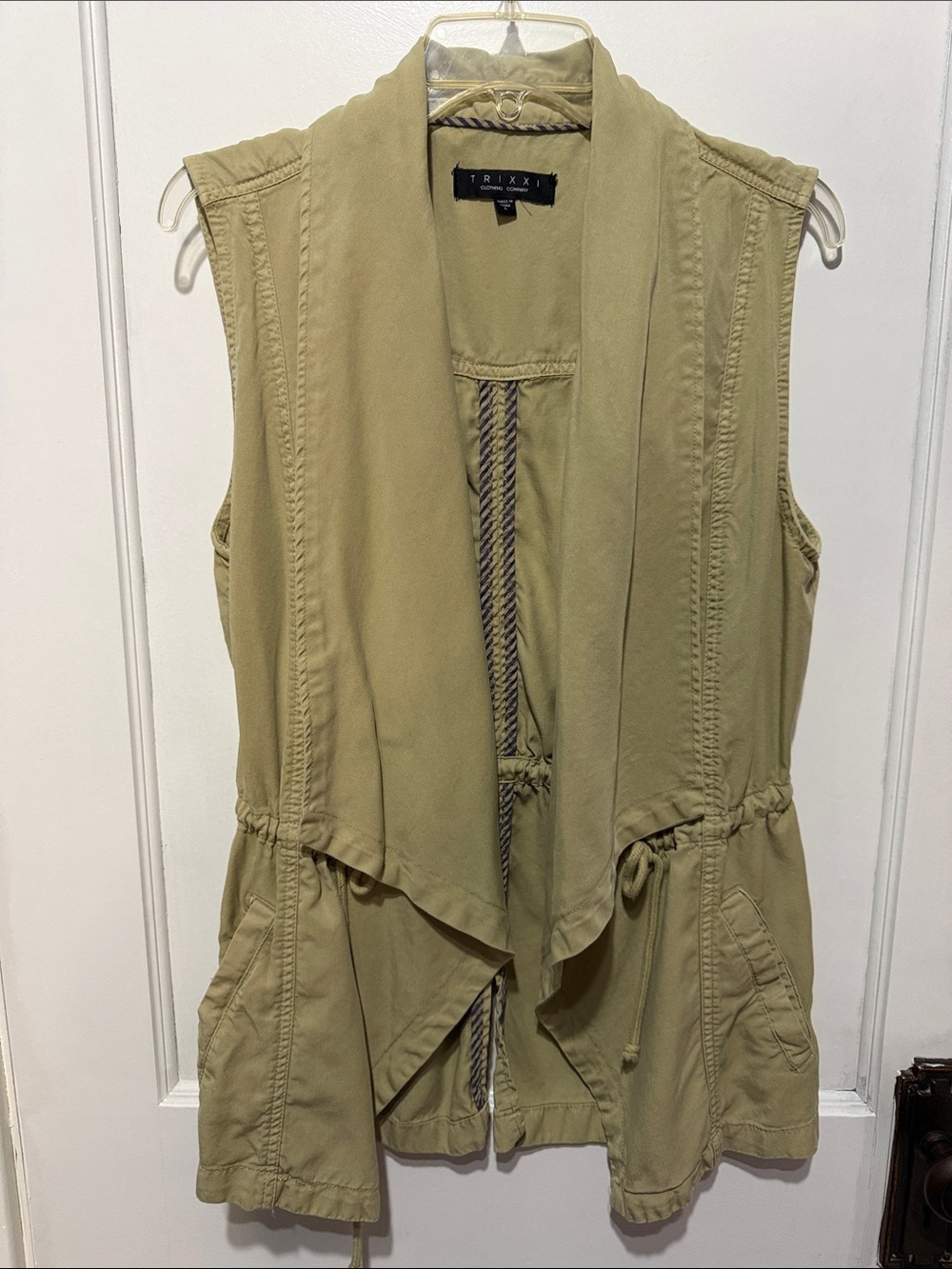 Trixxi Olive Drawstring Sleeveless Utility Vest